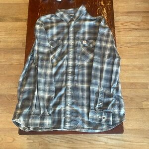 Carhartt Men’s Gray/Off White Plaid Button Down Long Sleeve Shirt Size 2XL